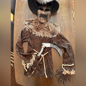 Scary Brown Scarecrow‎ Costume with Hat, sickle and gloves size kids  8-10